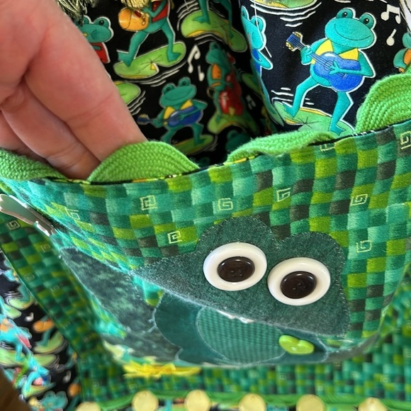 Handmade Frog Tote 3-D Embellishment‎ Sequins Tassels 18”x18”x5” - Picture 9 of 11